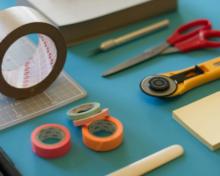 Arts and crafts supplies on cutting mat